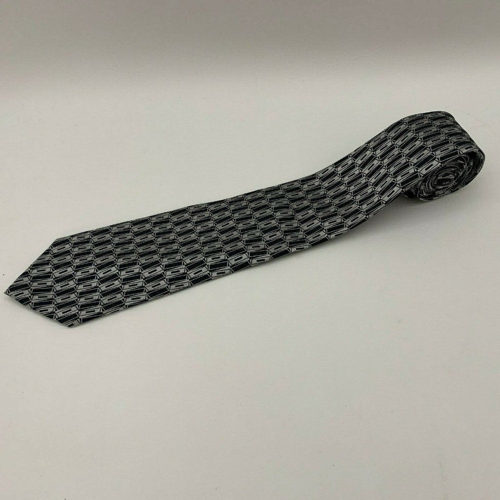 Giorgio Bissoni Men's Tie Necktie Black Silver 100% Silk